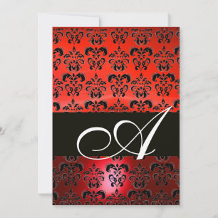 RED BLACK DAMASK MONOGRAM, ljusvit Inbjudningar