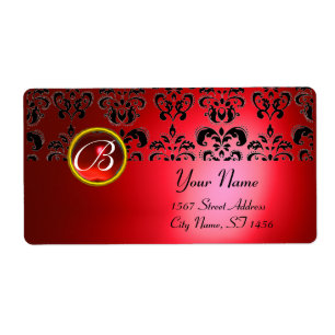 RED BLACK DAMASK MONOGRAM, RUBY FRAKTSEDEL