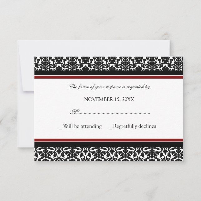 Red Black Damask OSA Bröllop Card (Framsida)