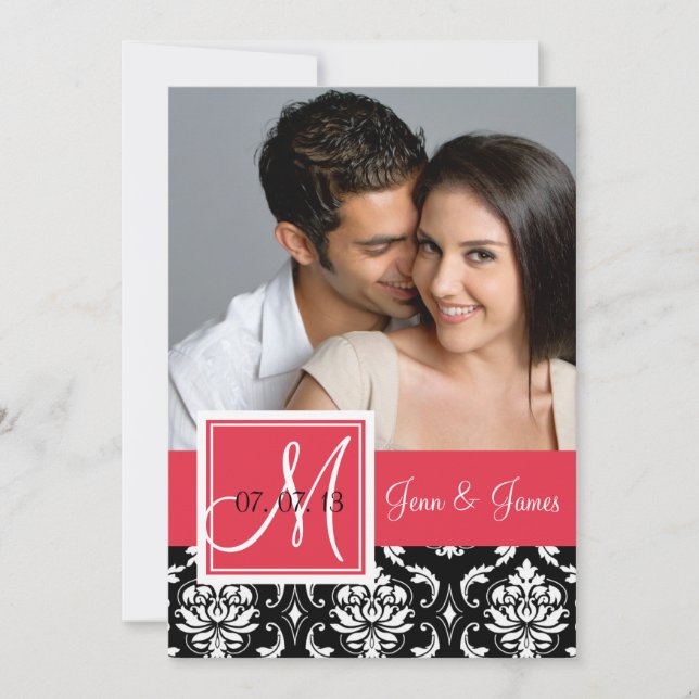 Red Black Damask Photo Save Date Spara Datumet (Framsida)