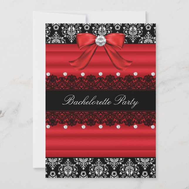 Red & Black Damask Snöre Bachelorette Party Inbjud Inbjudningar (Framsida)