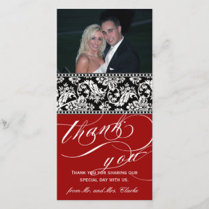 Red Black Damask Wedand Tack Photo Card Kort