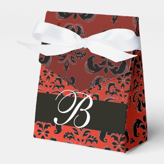 RED BLACK DAMASK WEDDING MONOGRAM Elegant Presentaskar (Framsidan Sidan)