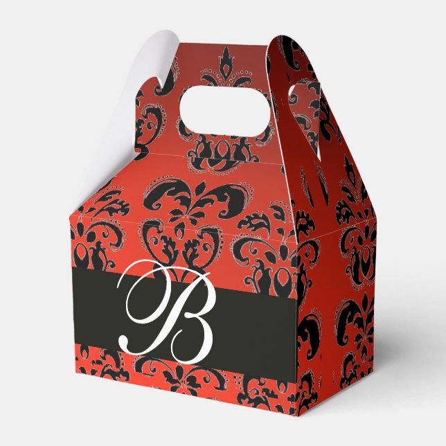 RED BLACK DAMASK WEDDING MONOGRAM Elegant Presentaskar (Framsidan Sidan)