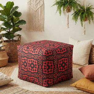 Red & Black Decorative Tribal Geometric Mönster Tyg