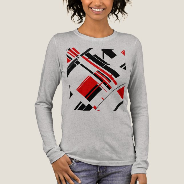 Red Black Diagonal Shapes Linjer MCM-inspirerad ko T Shirt (Framsida)