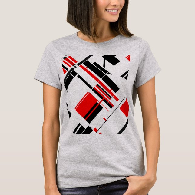 Red Black Diagonal Shapes Linjer MCM-inspirerad ko T Shirt (Framsida)