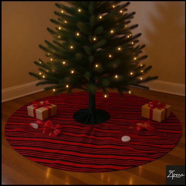 Red Black Diagonal Stripes Graphic Bow Julgransmatta Borstad Polyester (Skapare uppladdad)