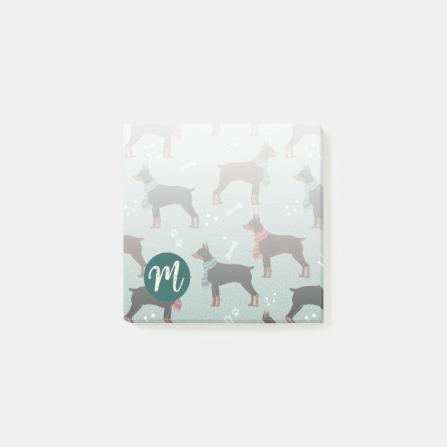 Red & Black Dobermans i Scarves Winter Mönster Post-it Block (Framsida)