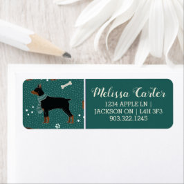 Red & Black Dobermans i Scarves Winter Mönster Returadress Etikett