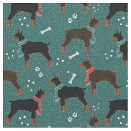 Red & Black Dobermans i Scarves Winter Mönster Tyg