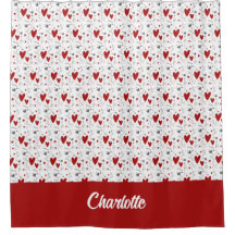 Red Black Doodle Hearts Retro Monogram Name