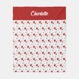 Red Black Doodle Hearts Retro Monogram Name Fleecefilt