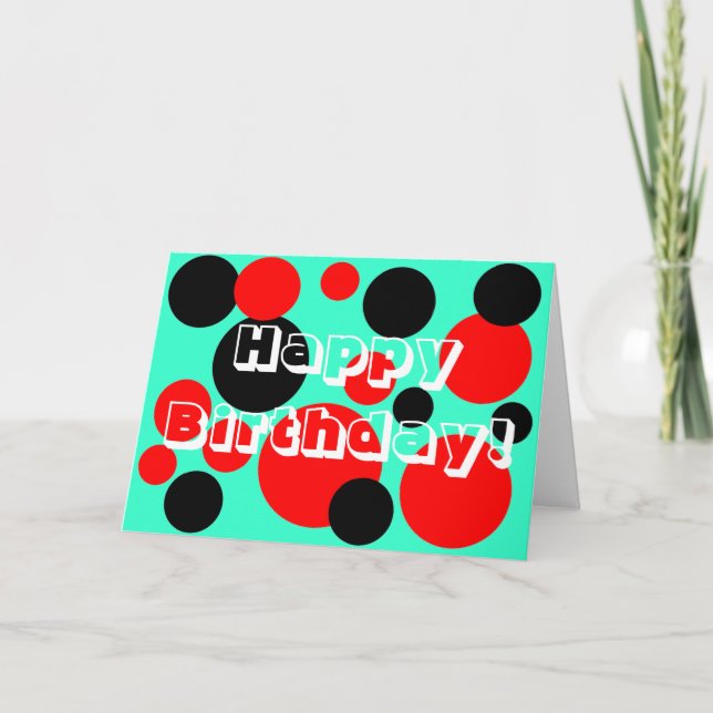 Red & Black Dots - Grattis på födelsedagen! Kort (Framsida)