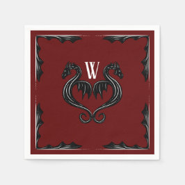 Red Black Dragon Monogram Fantasy Bröllop Pappersservett