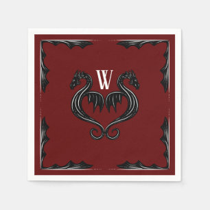 Red Black Dragon Monogram Fantasy Bröllop Pappersservett