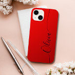 Red Black Elegant Calligraphy Script Namn<br><div class="desc">Red Shimmer Black Elegant Calligraphy Script Anpassningsbar Personlig Namn iPhone 14 Smart Phone Case har en modern och enkel design för trendig och snyggt med din personlig namn i elegant-handskriven calligraphy-skripttypografi på en metallisk röd,  kortfattad bakgrund. Designad av ©Evco Studio www.zazzle.com/store/evcostudio</div>