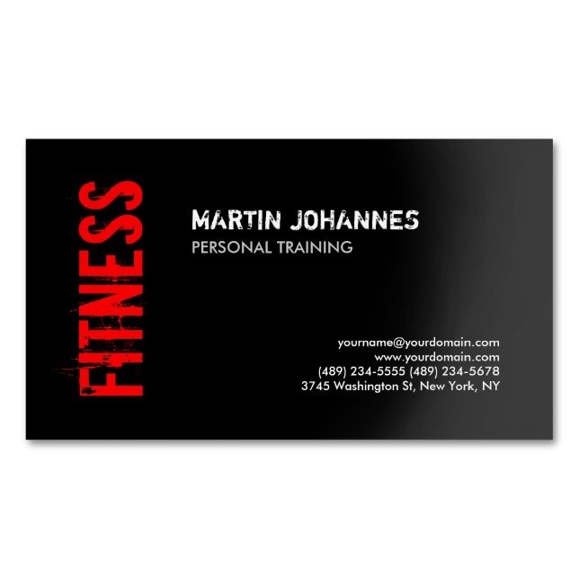 Red Black Fitness Personal Trainer Affärskort Magnetiska Visitkort (Framsida)