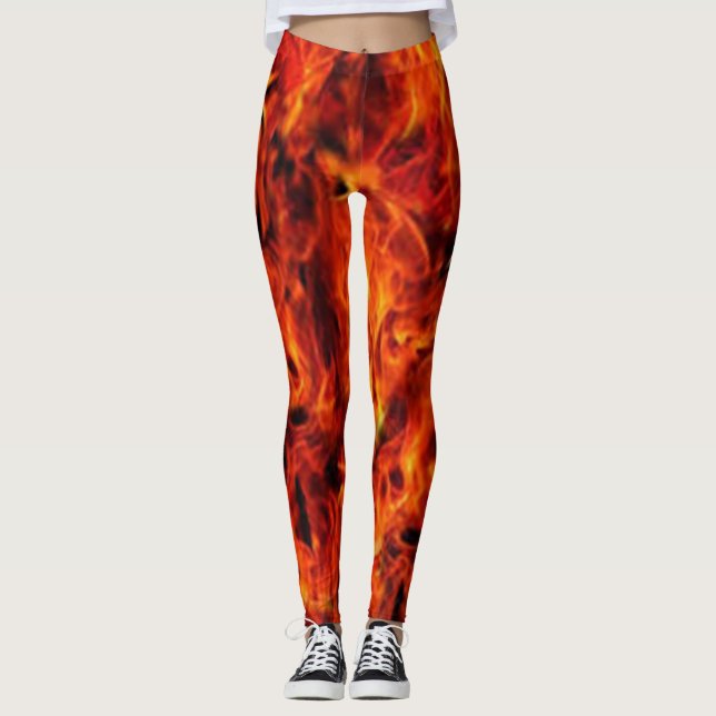Red Black Flame Modern Chic Hipster Photo Collage Leggings (Framsida)