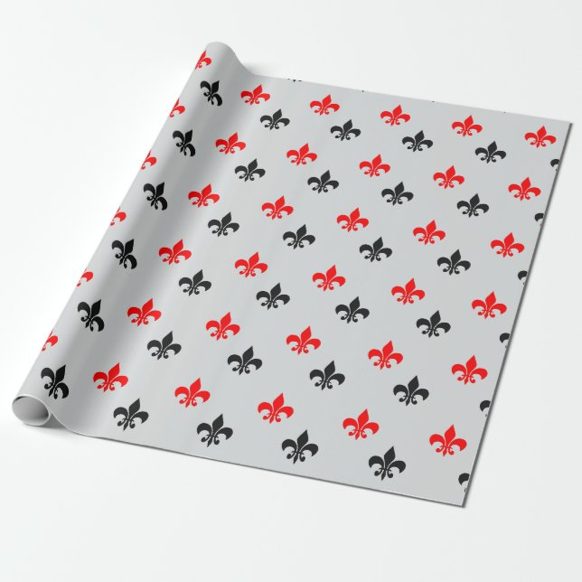 Red Black Fleur De Lis Presentpapper (Utrullad)