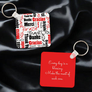 Red Black Fllingual "Tack"-typografi Nyckelring