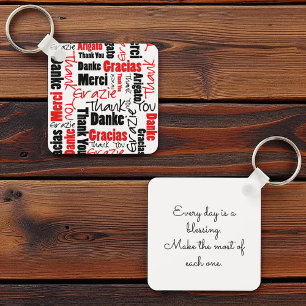 Red Black Fllingual "Tack"-typografi Nyckelring