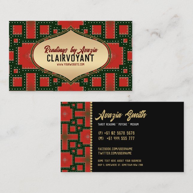 Red Black fold Guld Goddess Tarot Reader Visitkort (Fram/baksida)