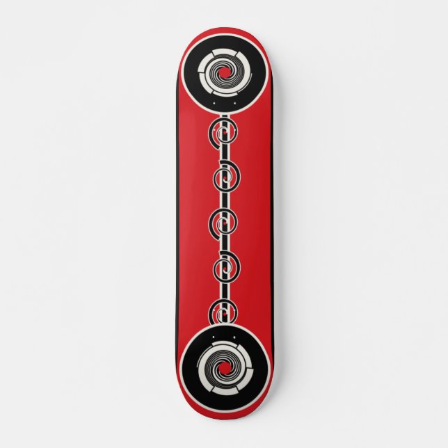 Red Black Geometric Spiral Mini Skateboard Bräda 18,5 Cm (Framsida)