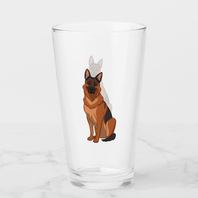 Red & Black German Shepherd GSD Glaskopp (Framsida)