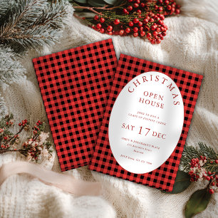 Red Black Gingham jul - öppen hus Inbjudningar
