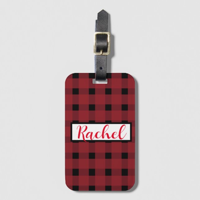 Red Black Gingham Personlig Bagagebricka (Framsida vertikal)