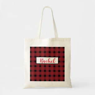 Red Black Gingham Personlig Tote Bag Tygkasse