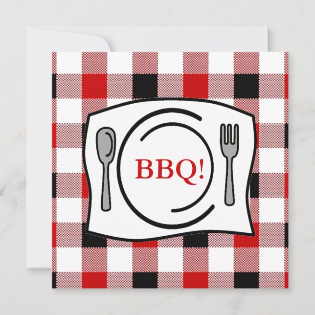 Red Black Gingham Tablecloth BBQ Inbjudningar (Framsida)