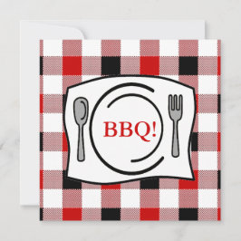Red Black Gingham Tablecloth BBQ Inbjudningar