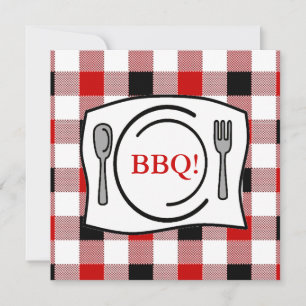 Red Black Gingham Tablecloth BBQ Inbjudningar