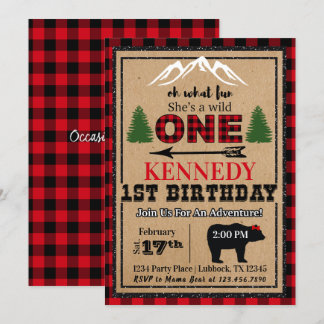 Red Black Girl's Buffalo Play Birthday bjudande Inbjudningar