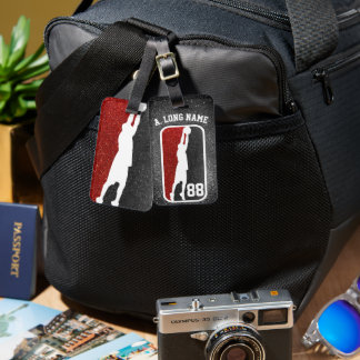 Red & Black Glitter Ringar Basketball Player Bagagebricka