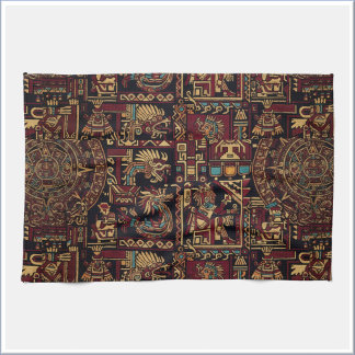 Red Black & Gold Aztec Inspired Design Kökshandduk