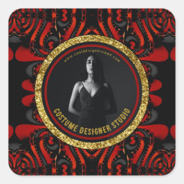 Red Black + Gold Dark Artistry Business Promo Self Fyrkantigt Klistermärke