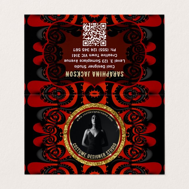 Red Black + Gold Funky Gothic Creative Visitkort (Utsida ovikt)