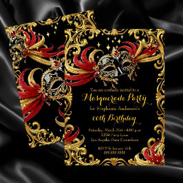 Red Black Gold Magical Night Masquerade Party Inbjudningar