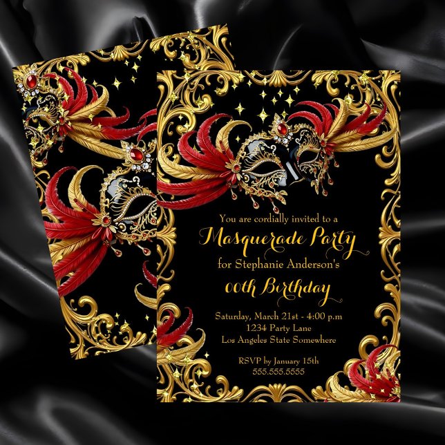 Red Black Gold Magical Night Masquerade Party Inbjudningar (Skapare uppladdad)