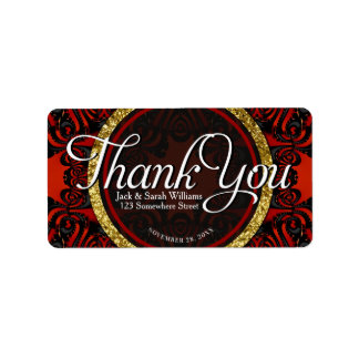 Red Black Gold ThankYou + Address Custom Text Adressetikett