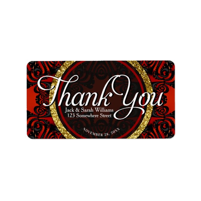Red Black Gold ThankYou + Address Custom Text Adressetikett (Framsidan)
