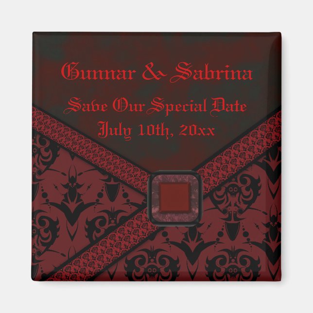 Red & Black Goth Snöre Bröllop Magnet (Framsidan)
