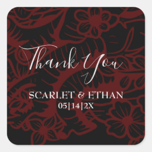 Red & Black Gothic Flower Heart Elegant bröllop Sq Fyrkantigt Klistermärke