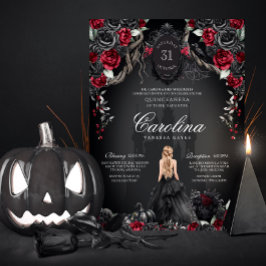 Red & Black Gothic Haunted Spooky Quinceanera Inbjudningar