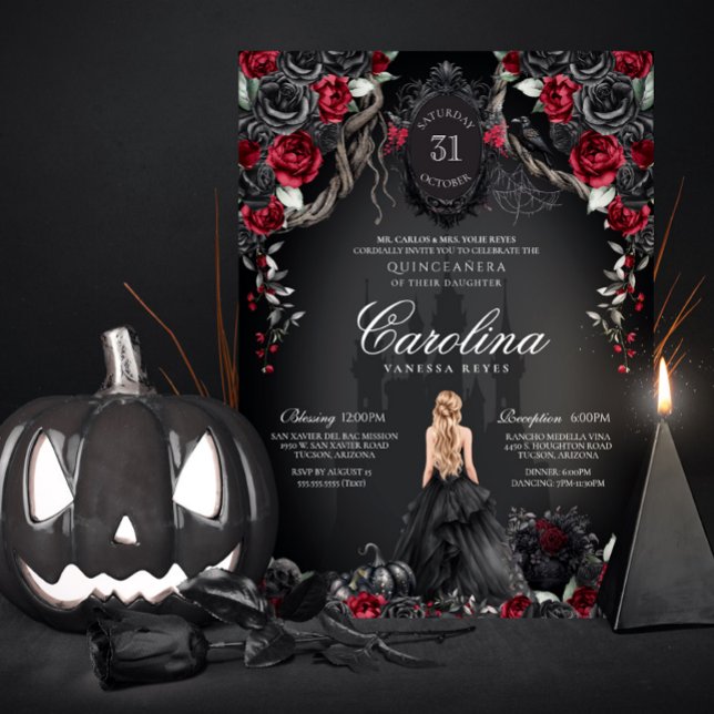 Red & Black Gothic Haunted Spooky Quinceanera Inbjudningar (Skapare uppladdad)