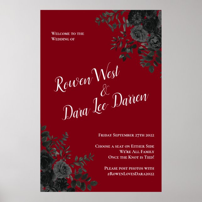 Red Black Gothic Ro Elegant bröllop Poster (Framsidan)