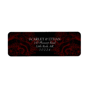 Red & Black Gothic Vampire Blommigt Heart Label Returadress Etikett